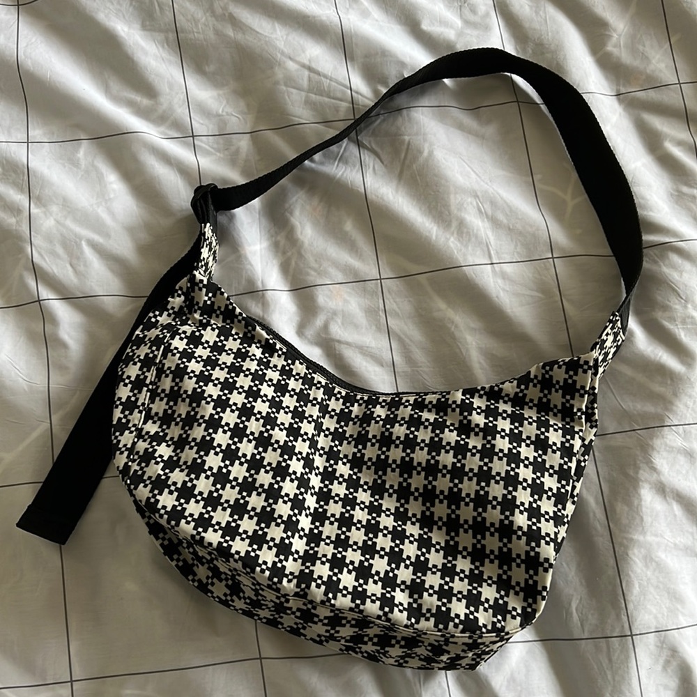 NWT baggu crescent - black & white pixel gingham